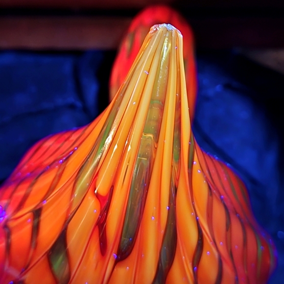 Murano Style Type Duck 9"L x 5"W x 7"H - Vibrant Reddish Orange Swirl Colors - Picture 12 of 12